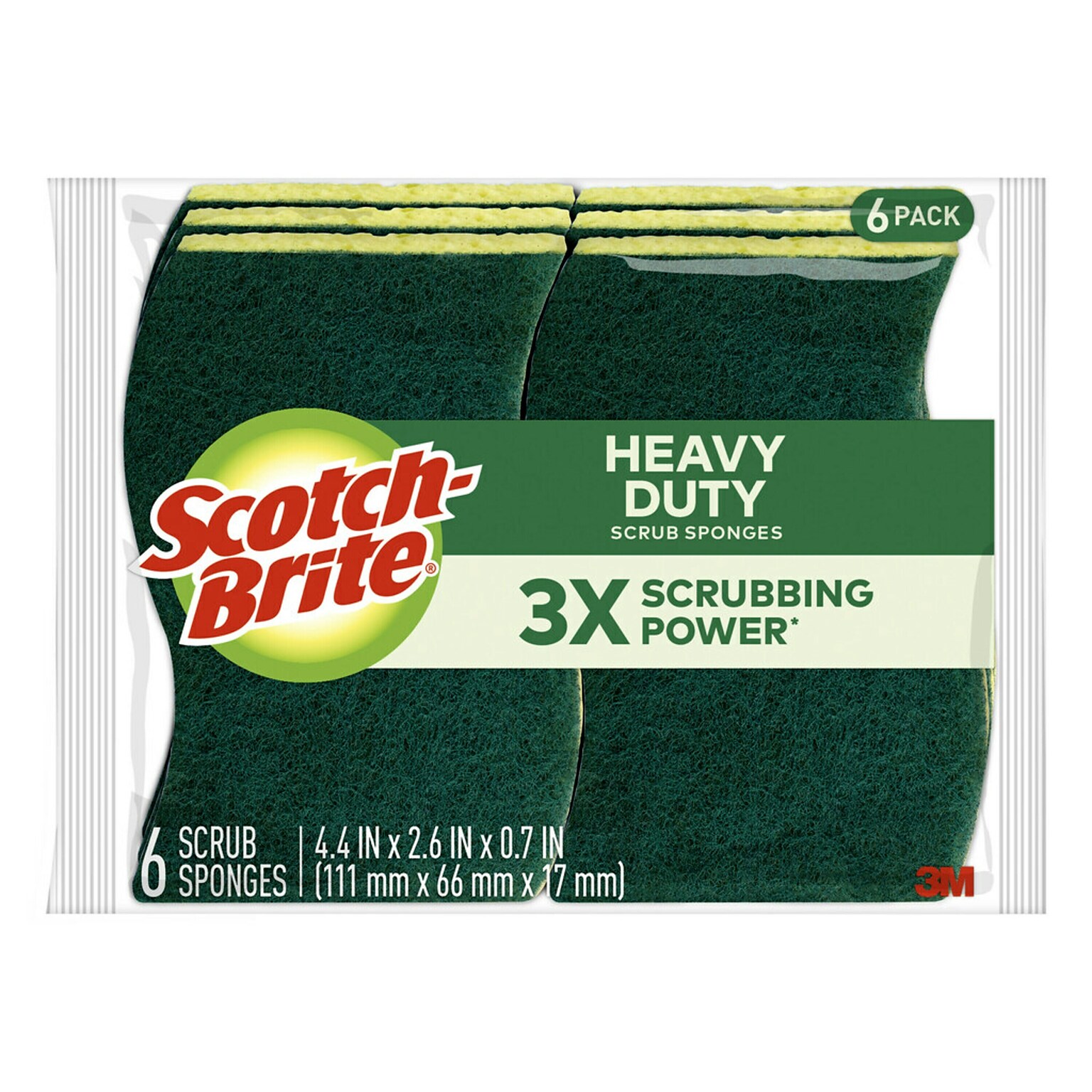 Scotch-Brite Heavy Duty Sponge with Scrubber, Green/Yellow, 6 Sponges/Pack (426)