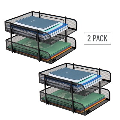 Mind Reader 2-Tier Stackable Paper Desk Tray, Metal Mesh, Black, 2/Set (2CSTACK2-BLK)