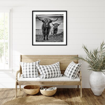 Amanti Art Highland Cow Couple by Stephane Pecqueux Wood Framed Wall Art Print, 33" x 33" (A42677163164)