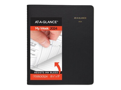 2024 AT-A-GLANCE 8.25" x 11" Weekly Appointment Book, Black (70-950-05-24)