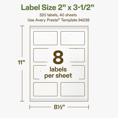 Avery Hemp Rectangle Laser/Inkjet Multipurpose Labels, 2" x 3-1/2", Off-White (320/Box)