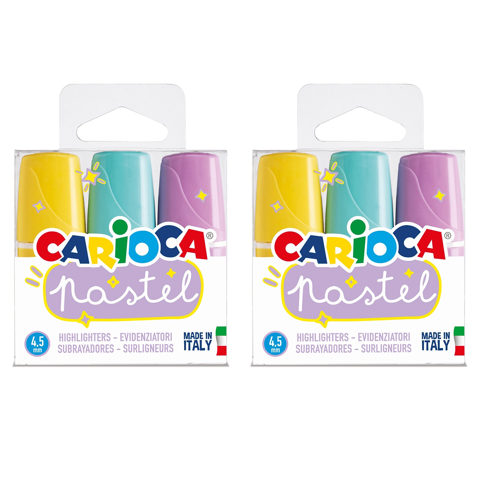CARIOCA Pastel Highlighters, Chisel Tip, Assorted Colors, 3/Pack, 2/Bundle (CRA43168-2)