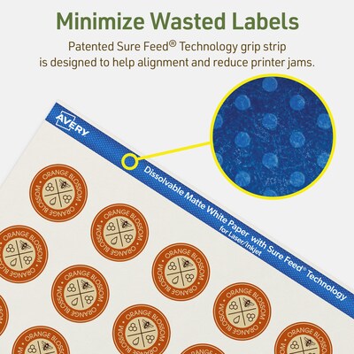 Avery Dissolvable Circle Multipurpose Labels, 1.25" Dia., Off-white, 750/Pack (94505)
