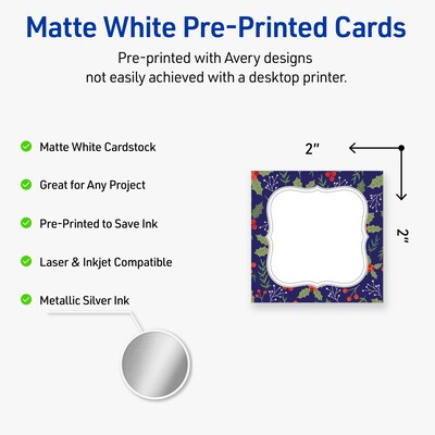 Avery Silver-Navy Matte Blank Card, White, 120/Pack (S00-FHT)