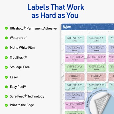 Avery Waterproof Rectangle Laser Multipurpose Labels, 2/3 x 1-3/4, White, 2200/Box (19479399218)