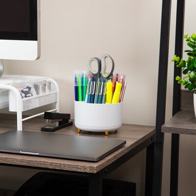 Mind Reader 5-Compartment Rotating Plastic Pen Holder, White (SPINPEN-WHT)