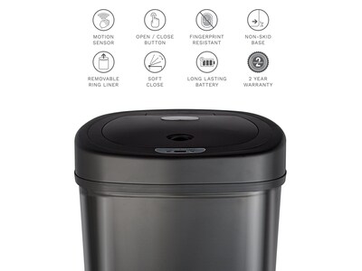 Nine Stars Stainless Steel Sensor Trash Can, 13.2-Gallon, Black (DZT-50-9BK)