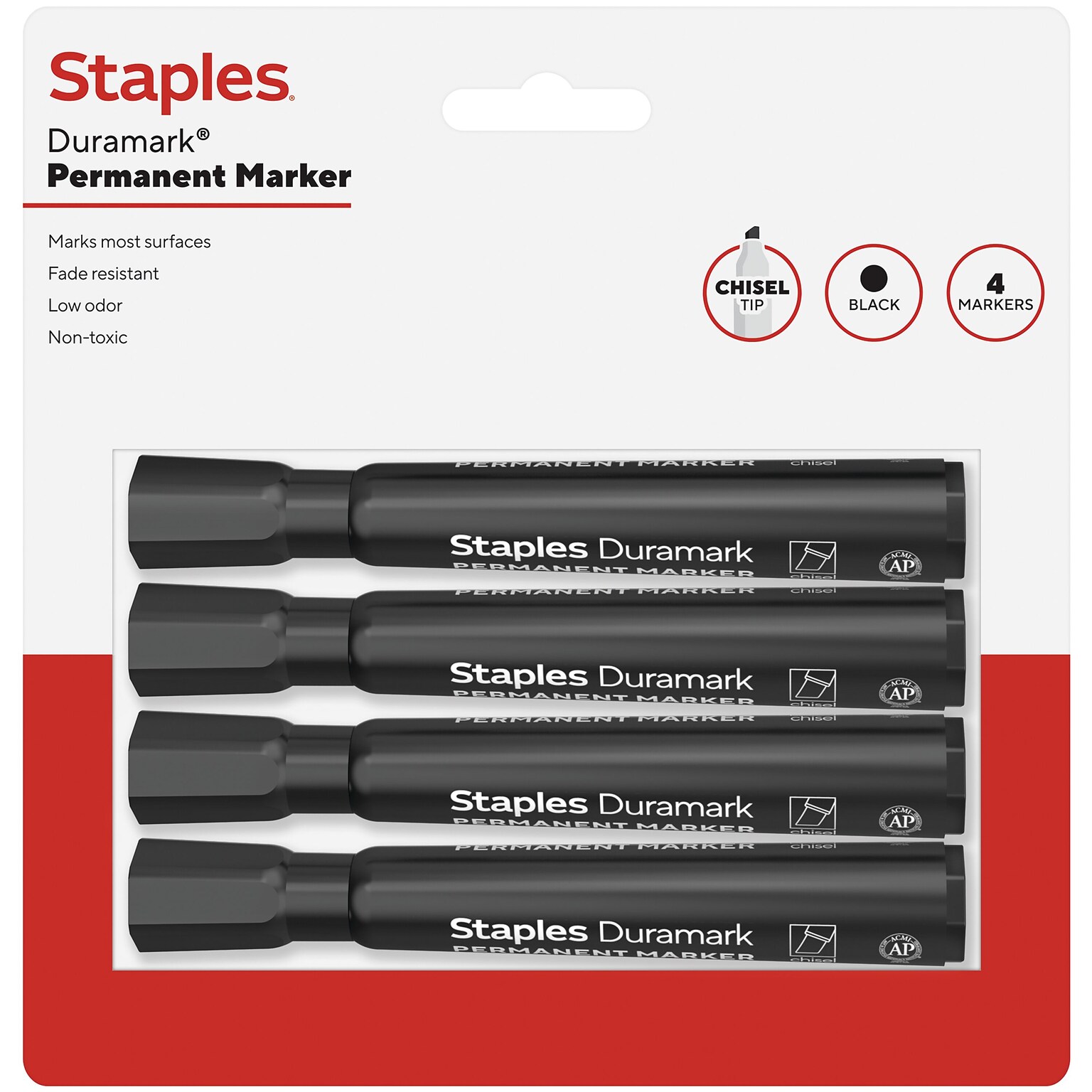 Staples Duramark Tank Permanent Marker, Chisel Tip, Black, 4/Pack (ST62930)