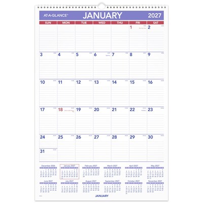 2027 AT-A-GLANCE 17 x 12 Monthly Wet Erase Wall Calendar, White/Purple (PMLM02-28-27)