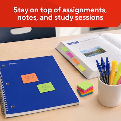 Staples Sticky Notes, 1 3/8" x 1 7/8", Summer Breeze Collection, 100 Sheets/Pad, 12 Pads/Pack (ST62862)