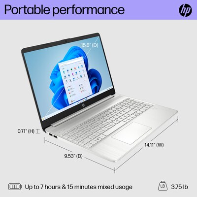 HP 15-dy2713st 15.6" Laptop, Intel Core i3-1125G4, 8GB Memory, 256GB SSD, Windows 11 (7H384UA#ABA)