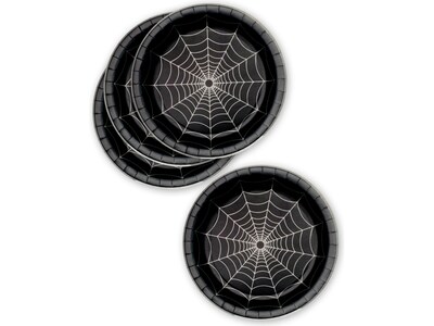 Pukka Party Spider Halloween Paper Plates, Black, 8/Pack (PTY558)