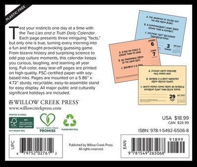 2027 Willow Creek Two Lies and a Truth 5.4 x 6.2 Day-to-Day Calendar (65068)