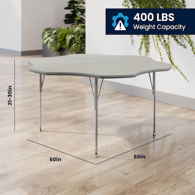 Flash Furniture Wren 60" Flower Activity Table, Height Adjustable, Light Gray Top/Silver Frame (XUA60FLRLGTA)