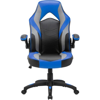 Lorell Vinyl Ergonomic Racing Gaming Chair, Black/Blue/Gray (LLR84395)