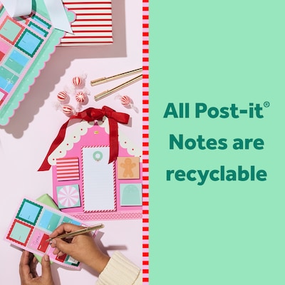 Post-it Jingle Sticky Notes, Assorted Sizes, Holiday Theme, Assorted Colors, 50 Sheets/Pad, 5 Pads/Pack (HOL25-JN-HAUS)