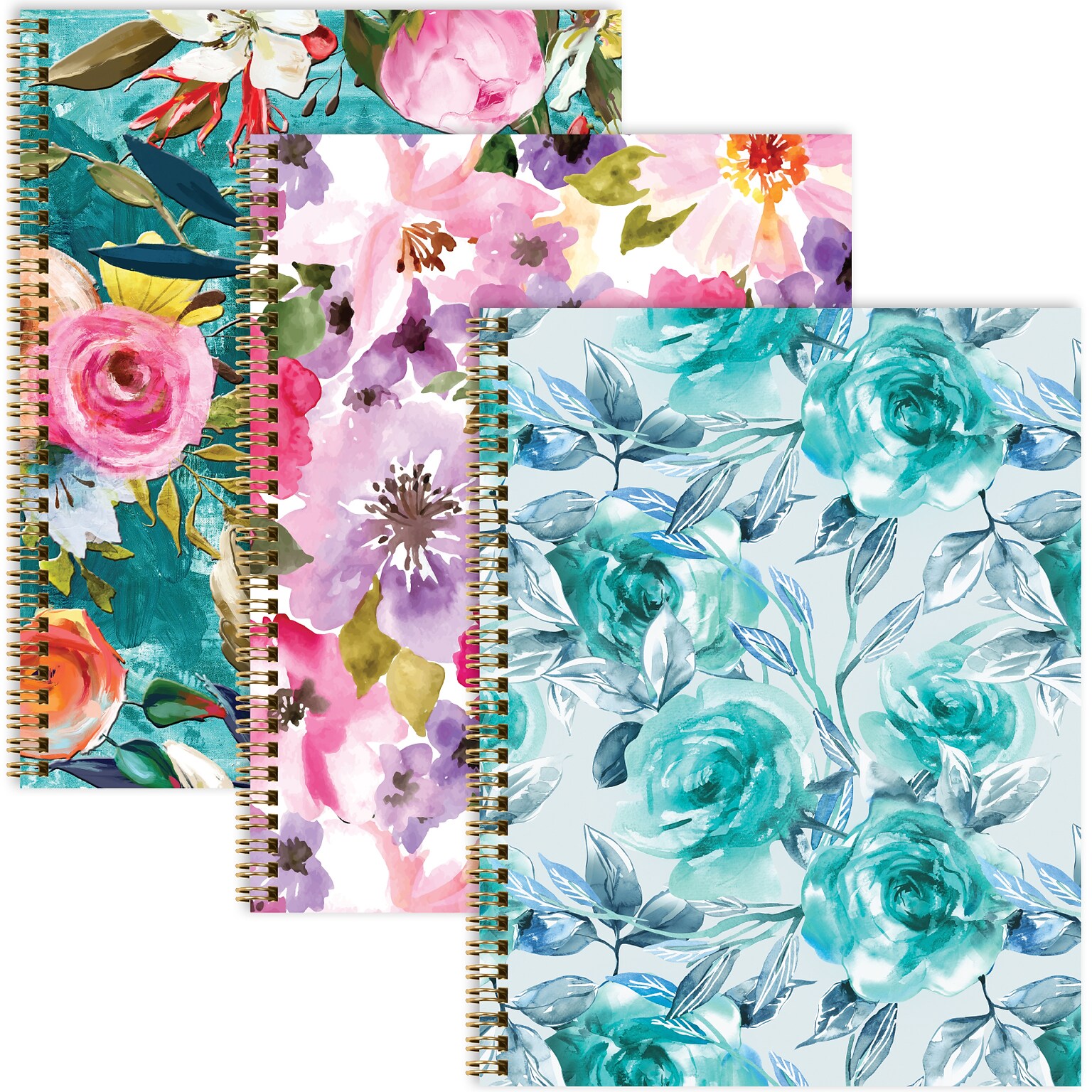 Global Printed Products 1-Subject Notebooks, 8.5x11, College Ruled, 120 Sheets, Floral, 3/Pack (GPP-0104-A)