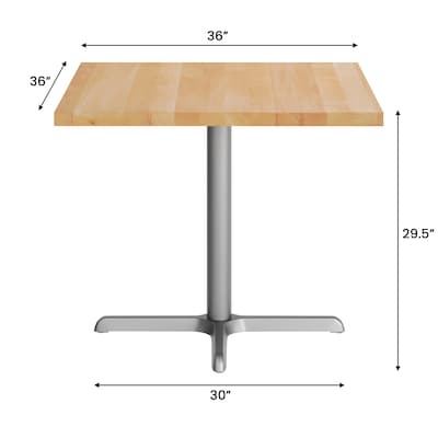 Flash Furniture Bennett Square Shaped Wooden Commercial Indoor Table, 36" x 36", Natural Top/Silver Base (GSFSQ36NTT3030S)