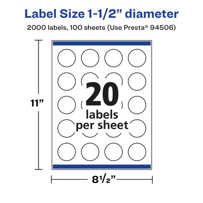 Avery Laser/Inkjet Circle Multipurpose Labels, 1-1/2" Dia., Clear, 2000/Box (94506)