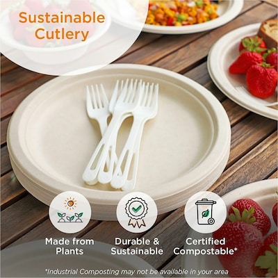 World Centric Compostable TPLA Plant Starch/Oil Forks, Beige, 24 Pieces/Pack (WORFOPSR)