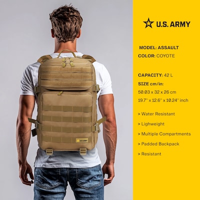 U.S. Army ASSAULT Tactical Laptop Backpack, X-Large, Coyote (USBASS20COY)