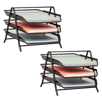 Mind Reader Metal 3-Tier Stackable Paper Desk Tray Organizer, Black, 2/Pack (3TPAP2PK-BLK)