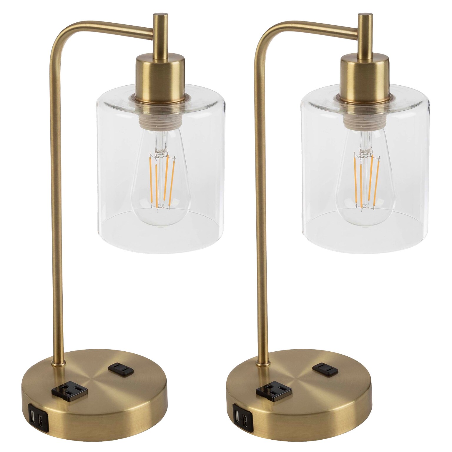 Lavish Home 16.14H LED Table Lamp with USB Ports, Gold, 2/Set (72-LMPDKIND-1G-2)