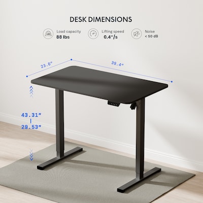 FlexiSpot EC2 40"W Electric Rectangular Adjustable Standing Desk, Black (EC2B-4024B)