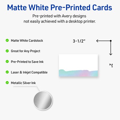 Avery Watercolors Business Cards, 2 x 3.5, Matte White, 80/Pack (19479399994)