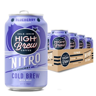 High Brew Nitro Blueberry Cold Brew Coffee with Milk, 10 oz., 12/Carton (80576)