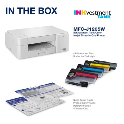 Brother INKvestment Tank MFC-J1205W Wireless Color Inkjet Printer, All-In-One Supertank, Print, Scan, Copy