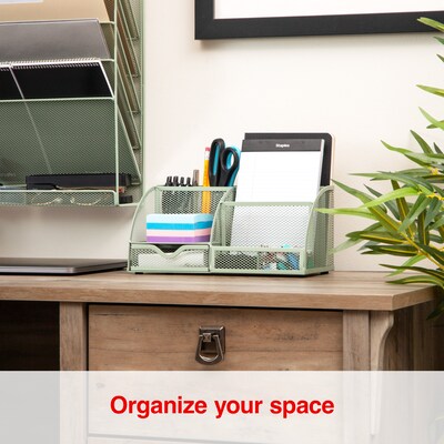 Staples 7-Compartment Metal Mesh Desk Organizer, Sage Green (ST63825)