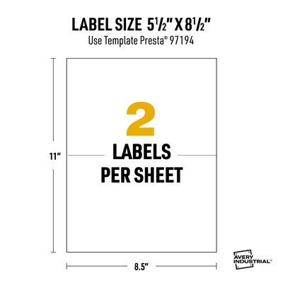 Avery Laser Waterproof Multipurpose Rectangle Labels, 5.5" x 8.5", White, 200 Labels/Box (97194)
