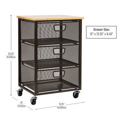 Mind Reader 3-Drawer Rolling Storage Organizer Cart with Wheels, Black (3TMESHC-BLK)