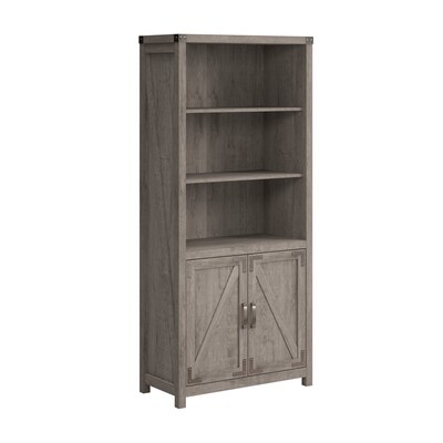 Bush Furniture Knoxville 72"H 5-Shelf Bookcase with Doors, Restored Gray (CGB132RTG-03)