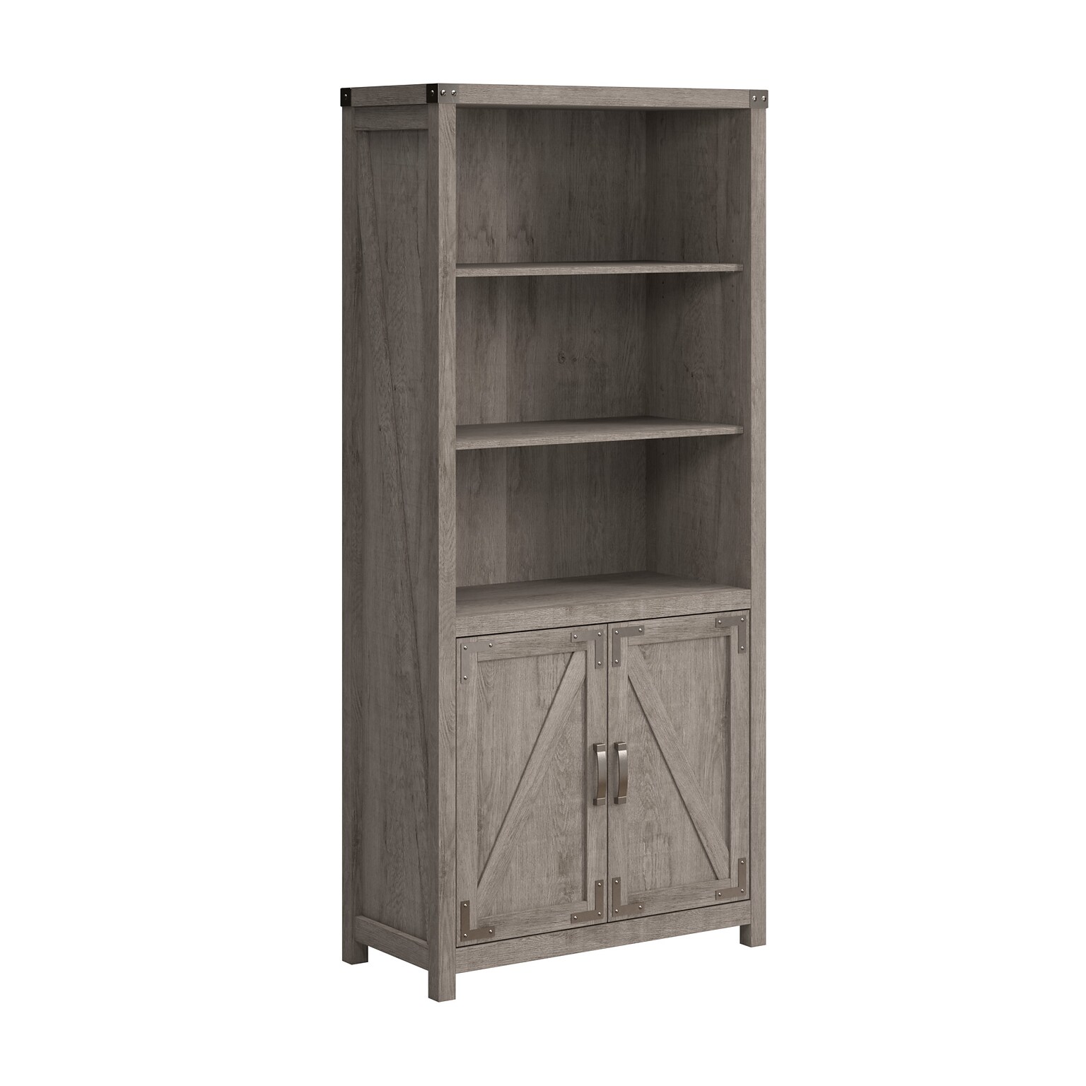 Bush Furniture Knoxville 72H 5-Shelf Bookcase with Doors, Restored Gray (CGB132RTG-03)