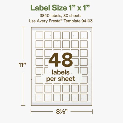 Avery Hemp Square Laser/Inkjet Multipurpose Labels, 1" x 1", Off-White (3840/Box)