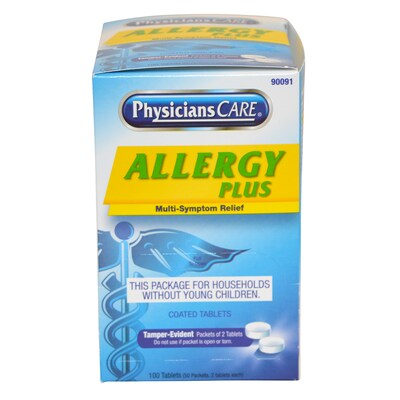 Physicians Care Allergy Plus Multi-Symptom Relief Tablets, 4 Hours, 2/Packet, 50 Packets/Box (90091)