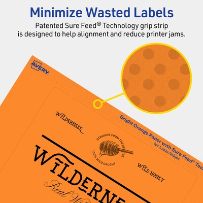 Avery Laser/Inkjet Multipurpose Rectangle Labels, 5" x 6", Bright Orange, 80/Pack (94257)