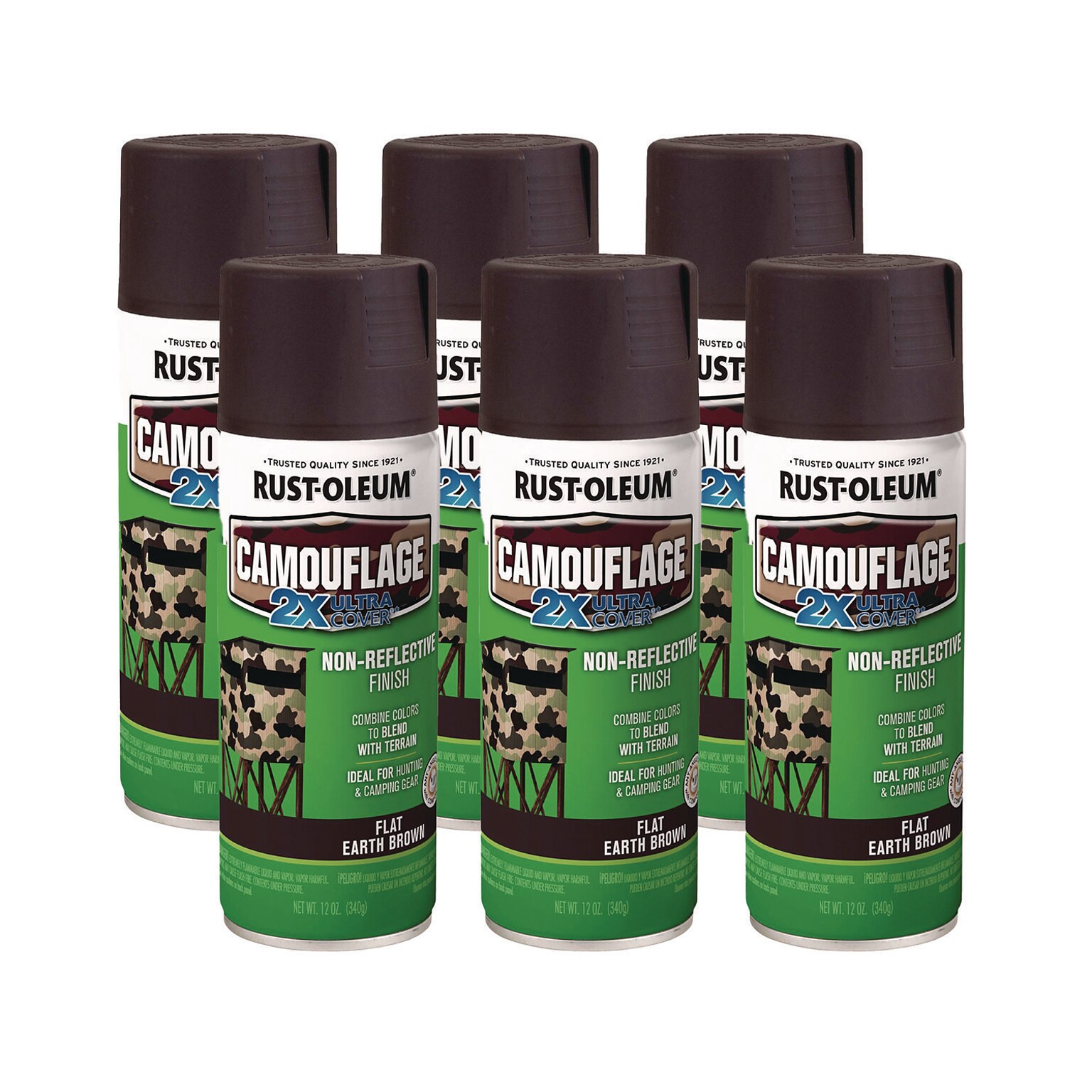 Rust-Oleum Camouflage Spray Paint, 12 oz. Aerosol Can, Flat Earth Brown, 6/Carton (RST279178CT)
