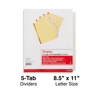 Insertable Big Tab Dividers, 5-Tab, Clear (13486/11110)