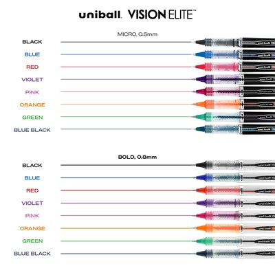 uni-ball Vision Elite Rollerball Pen, Micro Point, 0.5mm, Assorted Ink, 8/Pack (58092PP)
