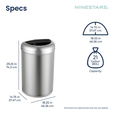 NineStars Stainless Steel Indoor Open Top Trash Can, 21.1 Gallons, XXL Size, Silver (OTT-80-29SL)