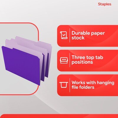 Staples File Folders, 1/3-Cut Tab, Letter Size, Purple, 24/Pack (ST13845-CC)