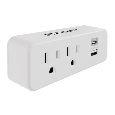STANLEY PlugMax 2-Outlet Wall Tap Adapter & USB Charger with 2-USB Ports, White (30422)