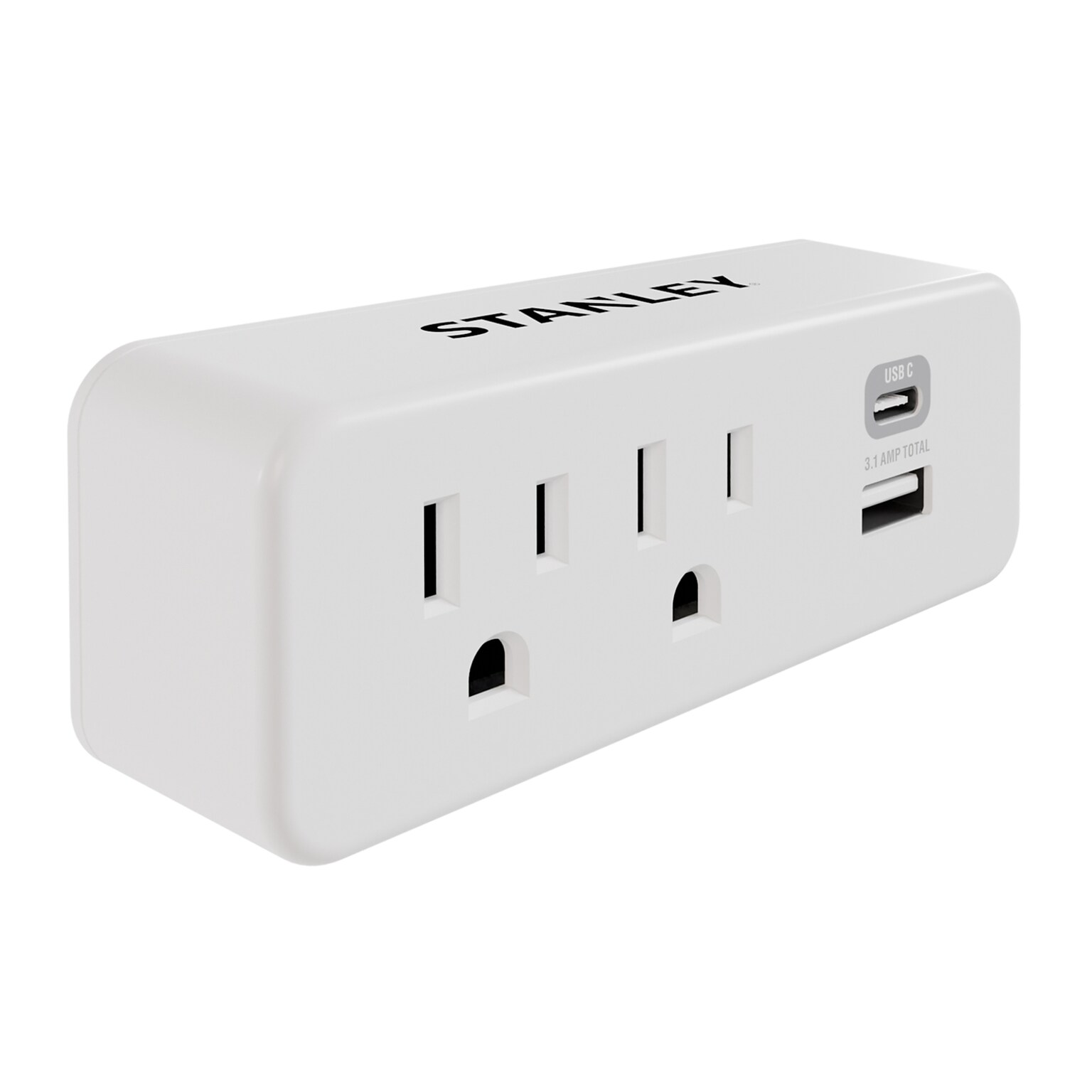 STANLEY PlugMax 2-Outlet Wall Tap Adapter & USB Charger with 2-USB Ports, White (30422)