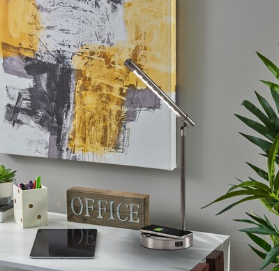 Adesso Dax LED Wireless Charging Desk Lamp, Brushed Steel (2611-22)