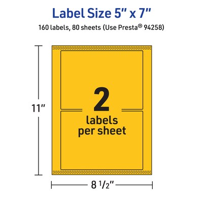 Avery Laser/Inkjet Rectangle Multipurpose Labels, 5" x 7", Bright Yellow, 160/Box (94258)