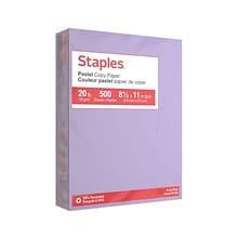 Staples Pastel 30% Recycled Color Copy Paper, 20 lbs., 8.5 x 11, Lilac, 500/Ream (14782)
