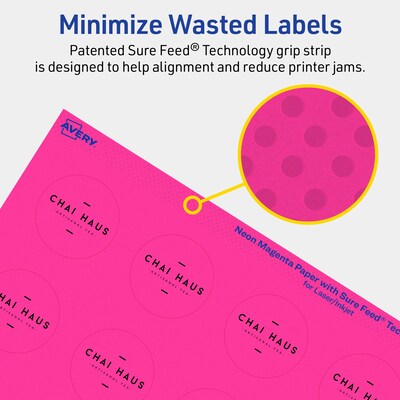 Avery Laser/Inkjet Round Multipurpose Labels, 1.5" Dia., Neon Magenta, 400/Pack (94506)